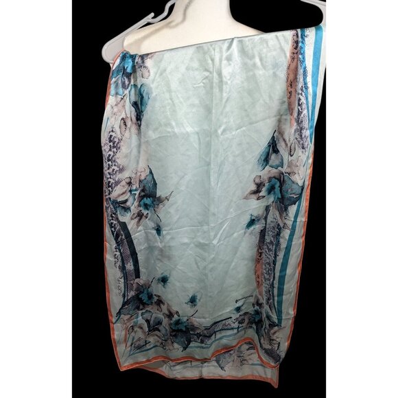 Diamantine Blue Floral Silky Lightweight Scarf - Picture 1 of 7